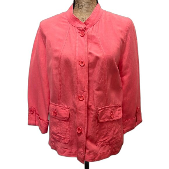 Amber Sun Coral Pink Linen Blend Utility Jacket Lagenlook Spring Size Medium - Picture 1 of 4